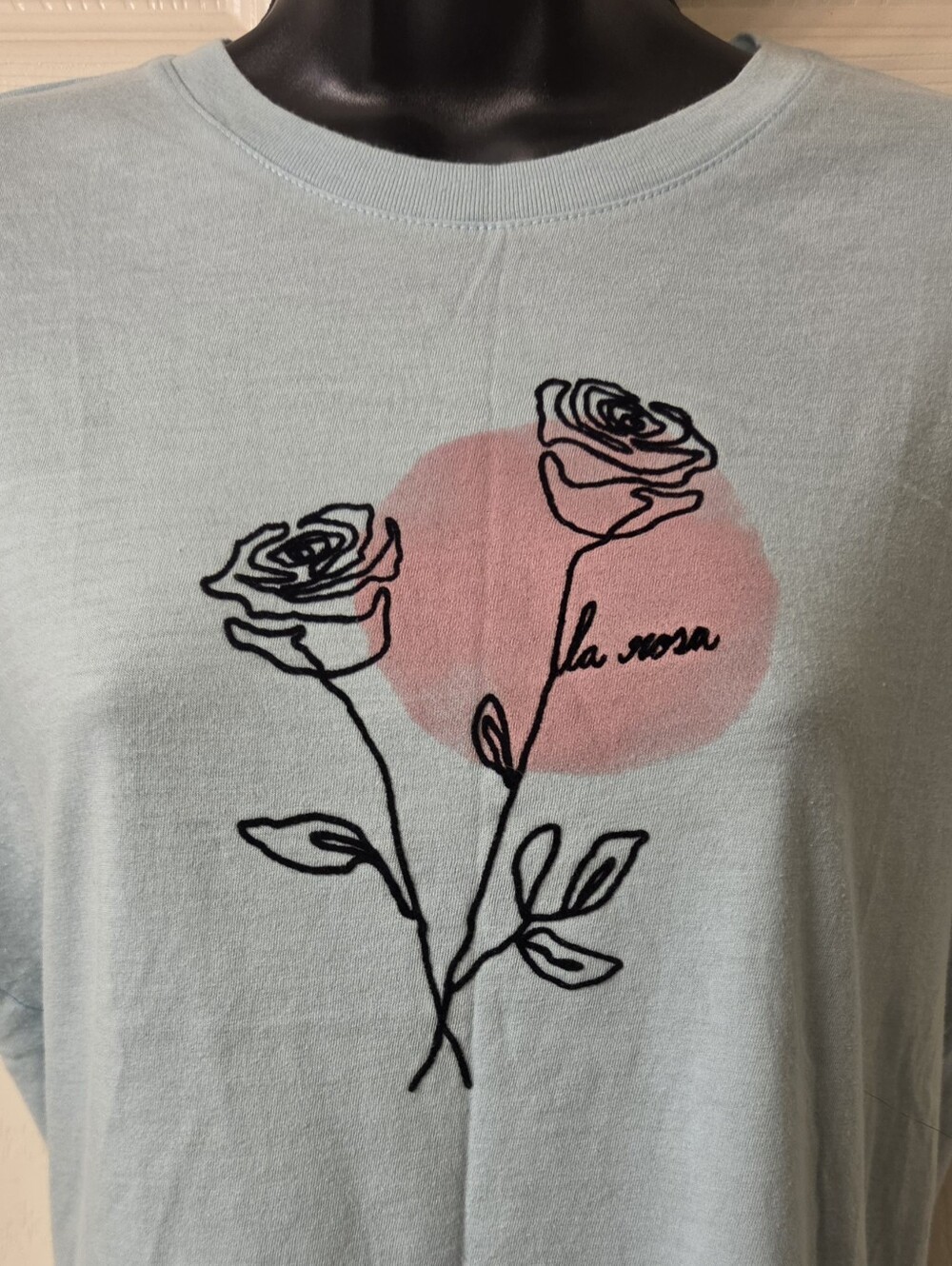 Free State Light Blue Tee with Pink Rose Graphic